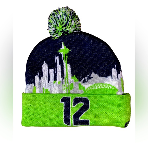 💙💚 Seattle 12 Seahawks Cuffed Beanie with Pom💙💚 - Picture 2 of 2